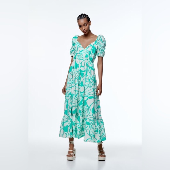 Poplin printed midi dress - Picture 6 of 7
